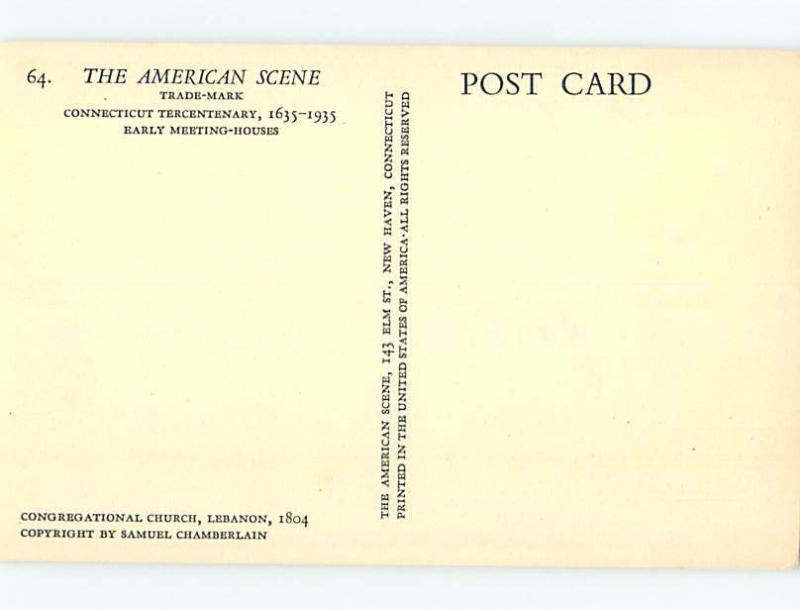 Pre-1980 CONGREGATIONAL CHURCH Lebanon - Near Windham & Mansfield CT G3892