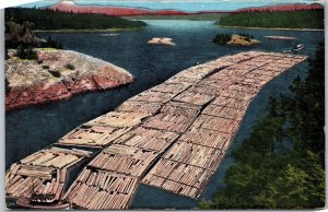 Washington WA, Log Boom Passing Through, Deception Pass, Vintage Postcard