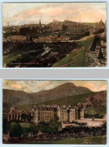 2 Postcards EDINBURGH, SCOTLAND ~ Handcolored Birdseye & HOLYROOD PALACE 1910s