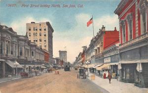 San Jose CA First Street Storefronts Horse & Wagons Postcard