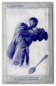 Vintage 1911 Postcard Spooners Delight Silver Border Man & Woman Kissing