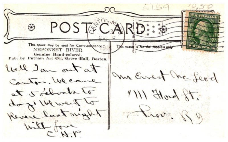 Massachusetts   Neponset River , Hand Colored