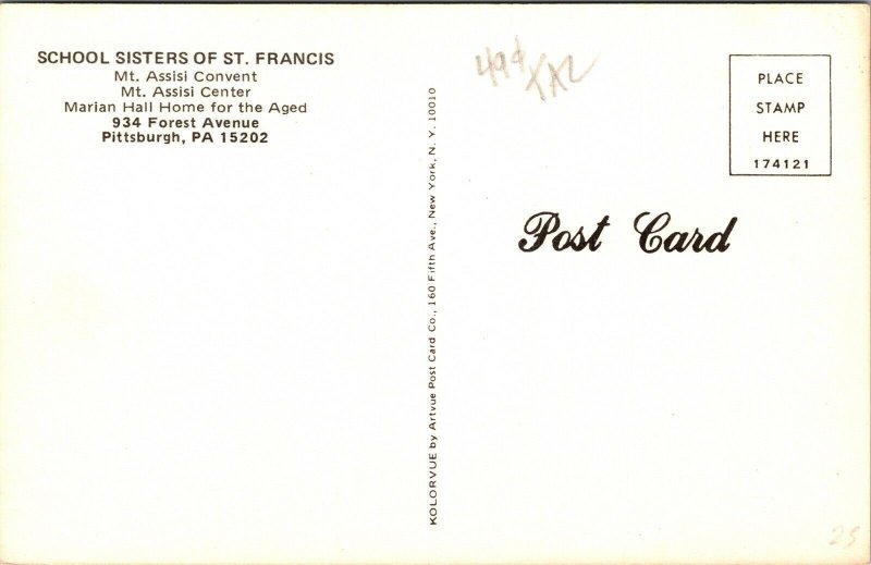 School Sisters St Francis Pittsburgh PA Pennsylvania VTG Postcard UNP Unused 