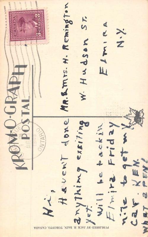 Ganaoque Ontario Canada Business District Linen Antique Postcard J69922