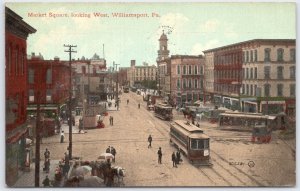 1912 Market Square Williamsport PA Streetcar Clock Tower Postcard Leighton
