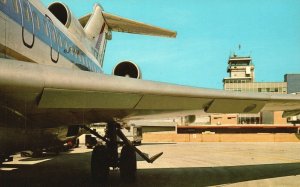 Vintage Postcard Jet Airliner Administration Building Background Cleveland Ohio