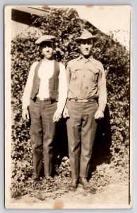 RPPC Two Men Brothers Posing For Photo Postcard C41