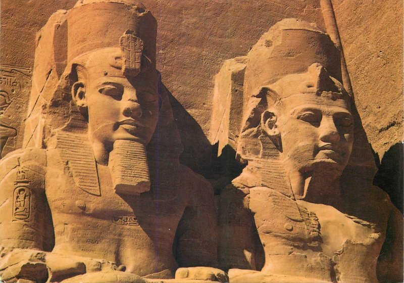 Egypt Postcard Abou Simbel Ramses II Temple Gigantic statues partial view