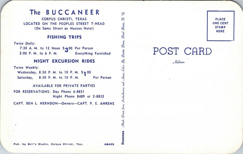 Postcard The Buccaneer Excursion Fishing Boat in Corpus Christi, Texas~132263