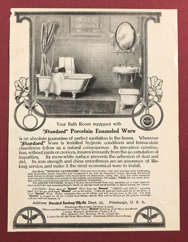 1907 Girl Looking into Victorian Tub Standard Sanitary Mfg. Original Print Ad 