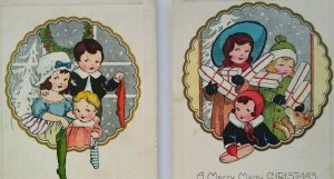 Vintage Christmas Postcards Lot Of 2 Children With Stocking & Gifts Whitney 1920 