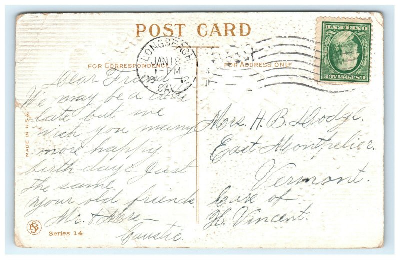 1912 Good Luck Swastika Greetings Postcard Embossed Long Beach CA Cancel