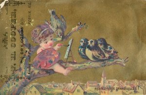 FH Cooper S Adams & Fulton Cherub Tree Painting Birds Restez Vous Tranquilles W1