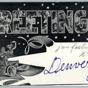 c1900s Denver, CO UDB Greetings Car Headlight Handmade Flocked Suede Velvet A194