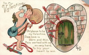 Vintage Postcard To My Valentine Oh! Please See Love Is Worn And Thin Little Cup