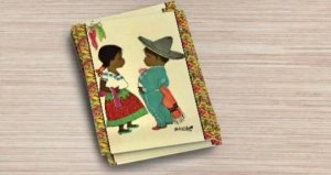 Hispanic Girl and Hispanic Boy on background of Oilette Hot Peppers Pattern