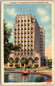 Indianapolis Indiana IN, Chamber of Commerce Building, Fountain, Lawn, Postcard