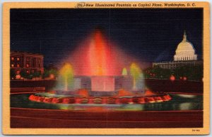 VINTAGE POSTCARD THE NEW ILLUMINATED FOUNTAINS ON CAPITOL PLAZA WASHINGTON D.C.