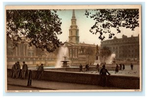 London Trafalgar Square Fountain Statues Vintage Postcard 
