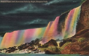 Vintage Postcard Rock Of Ages And American Falls By Night Niagara Falls Canada