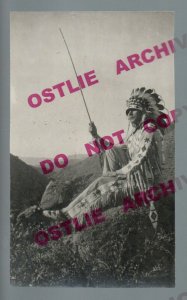 rppc c1910 INDIAN POSING Beaded Leather EAGLE FEATHER HEADDRESS Native American