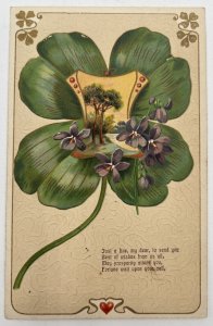 Best Wishes From All of Us Vintag Embossed Shamrock Gold Detail Postcard PC366