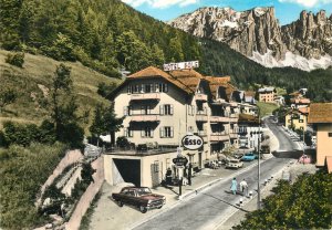 Italy Dolomiti Novalevante Hotel Sole Esso gas station semi-modern postcard