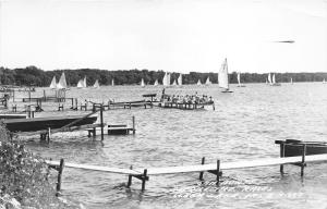 Clear Lake Iowa~Sailboats Before the Races~People Watching from Boat Dock~RPPC