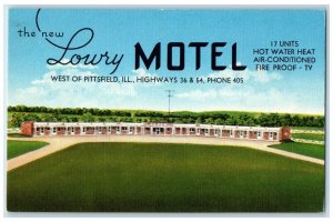 c1940's Lowry Motel West Exterior View Building Pittsfield Illinois IL Postcard