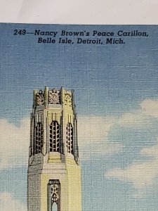 Vintage Postcard Nancy Brown Peace Carillon Belle Isle Michigan Detroit Linen