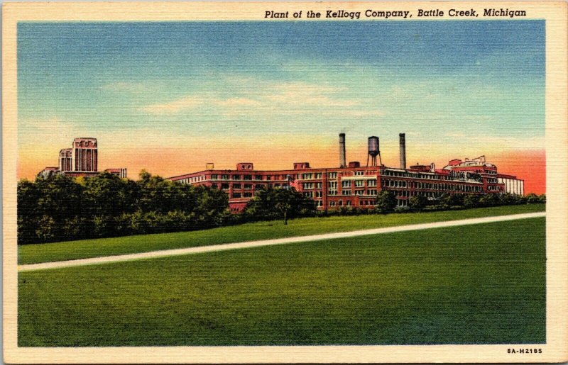 Vtg Kellogg Cereal Company Plant Building Battle Creek Michigan MI Postcard