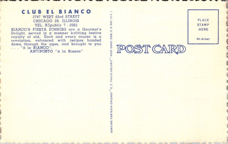Linen Postcard Interior Club El Bianco 2747 West 63rd Street Chicago, Illinois