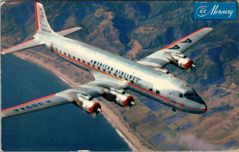 1956 American Airlines Mercury Aircraft in Flight  Vintage Postcard