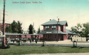 c. 1910 Southern Pacific Depot, Vasalia, CA Hand Colored Postcard F65