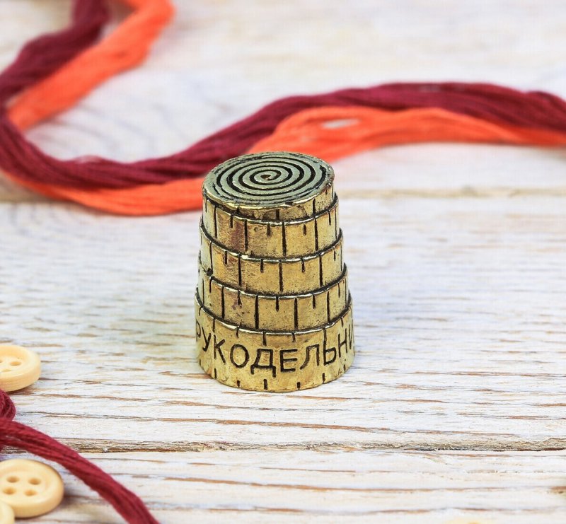Thimble SEWING RULER Needlework Solid Brass Metal Russian Souvenir Collection