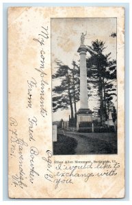 1905 Ethan Allen Monument Burlington Vermont VT Posted Antique Postcard