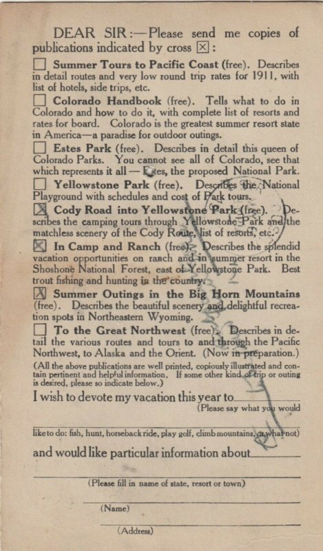 YELLOWSTONE NATIONAL PARK, Wyoming, 1911; Tour Guide order PC