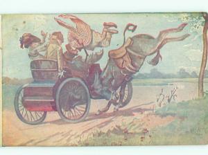 Pre-Linen Comic HORSE COLLIDES WITH AUTOMOBILE CAR AB8473