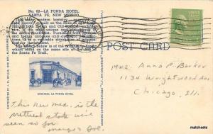 1941 La Fonda Hotel Santa Fe New Mexico Teich linen postcard 2379