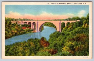 Veterans Memorial Bridge, Rochester New York, Vintage Linen Curt Teich Postcard