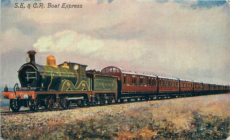 Artist impression Boat Express S.E. C.R. Train 1920s Postcard Artotype 20-13798