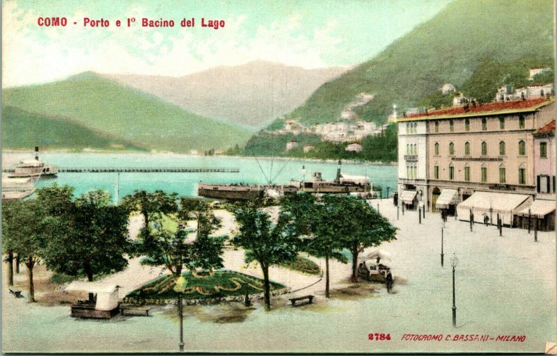 Vtg Postcard Como - Italy - Porto e i Bacino del Lago - C. Bassini Litho Undiv.