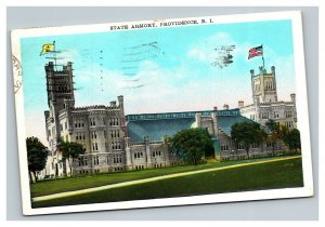 Vintage 1934 Postcard State Armory Building & Grounds Providence Rhode Island