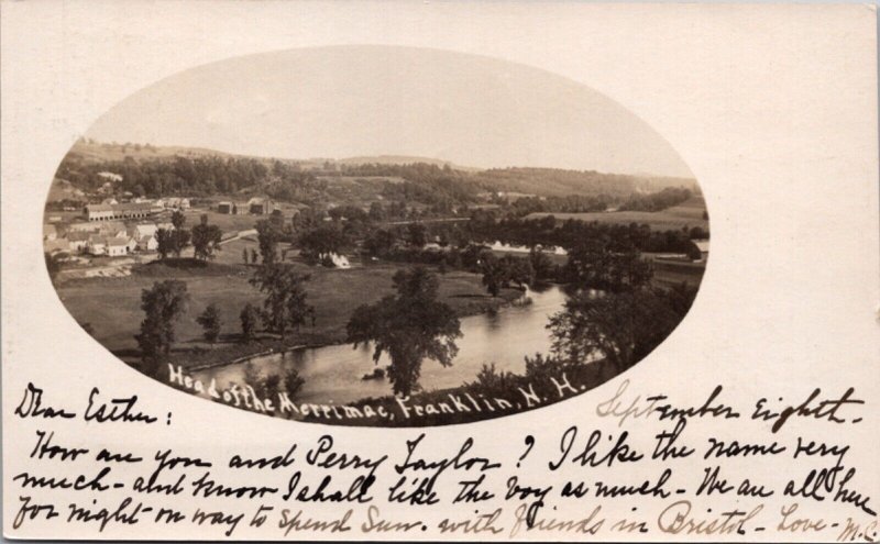 Real Photo Postcard Head of the Merrimac in Franklin, New Hampshire