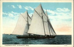 GLOUCESTER MA Fisherman's Race Ship Old Postcard