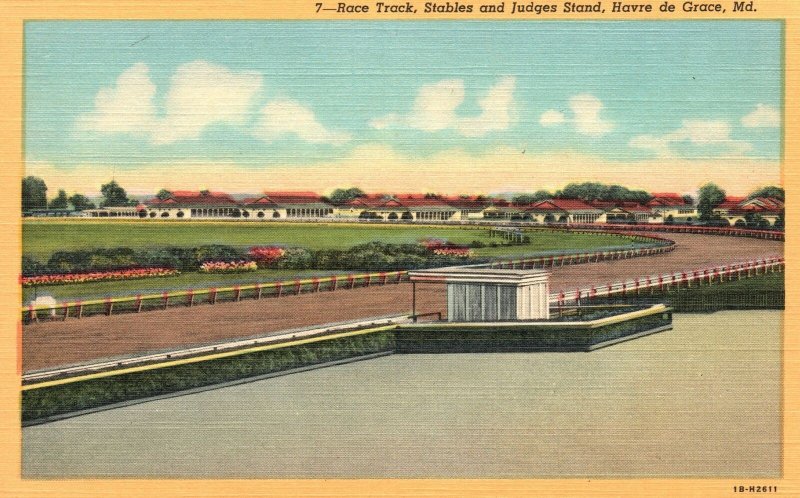 Vintage Postcard 1920s Race Track Stables & Judges Stand Havre de Grace Maryland