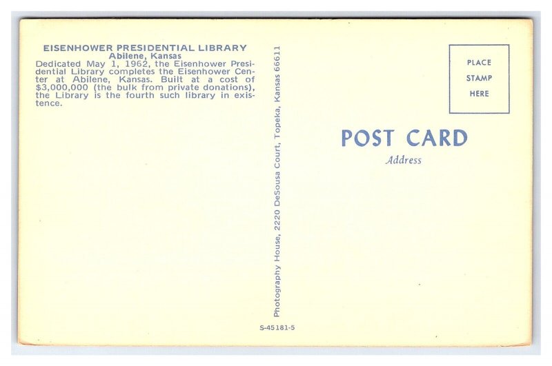 Eisenhower Presidential Library Abilene Kansas Postcard