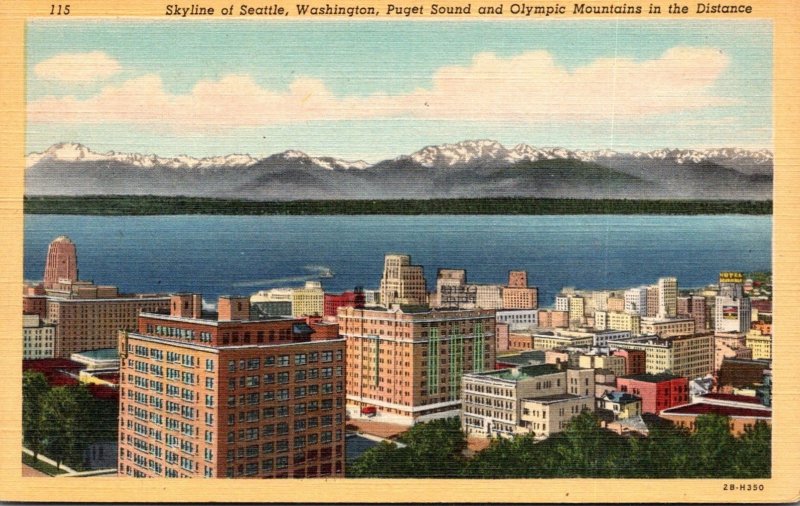 Washington Seattle Skyline Puget Sound and Olympic Mountains In Distance Curt...