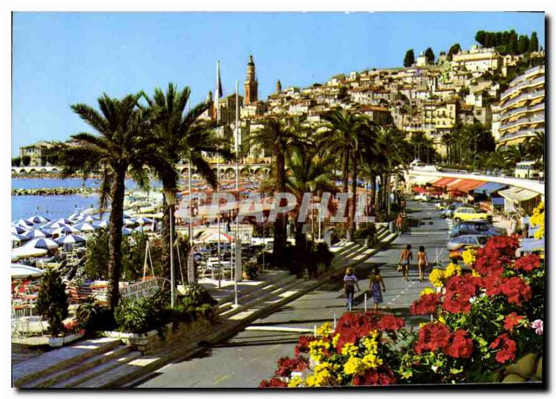 Postcard Modern Riviera Menton The Promenade beaches and old town