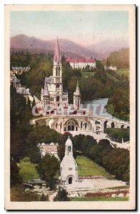 Old Postcard Lourdes H P Basilica view of Chateau Fort